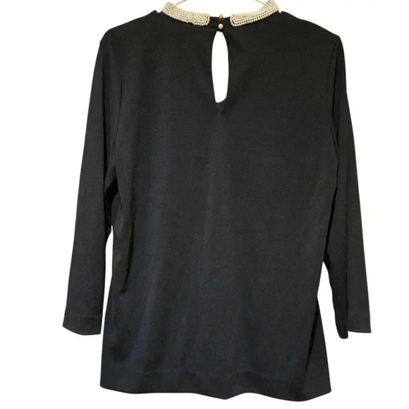 Karl Lagerfeld Beaded Long Sleeve Blouse Black Size M #118 - Picture 2 of 7